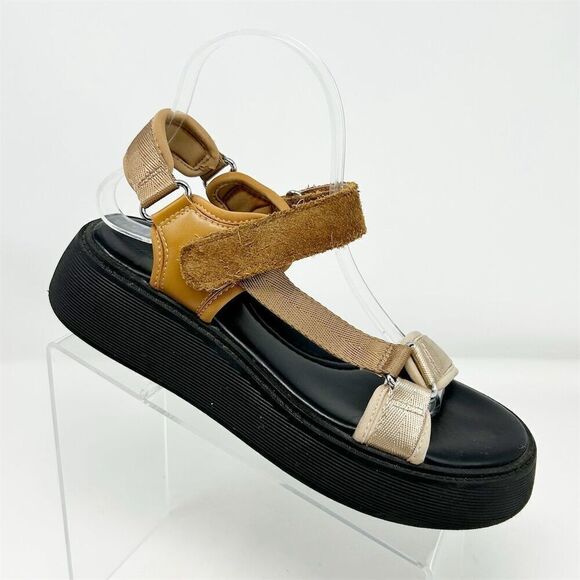 Zara Women's Brown Strappy Slingback Platform Sandals Size 6.5 (EU 37) Summer - Picture 1 of 16